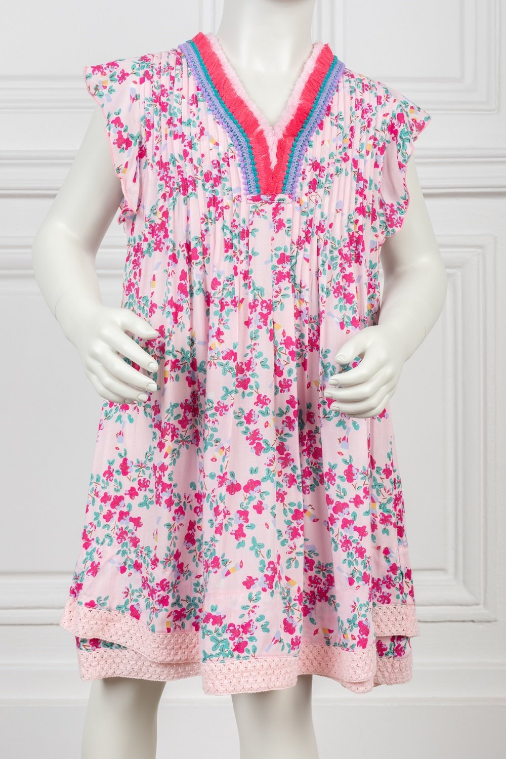 Kids Mini Dress Sasha Lace Trimmed - Pink Kookoo Bird