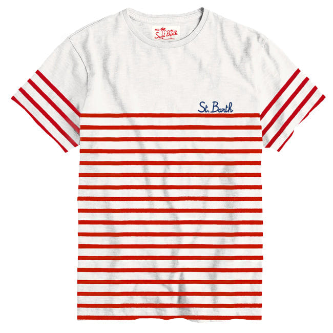 MC2 Saint Barth Embroidered Cotton T-shirt Red Striped