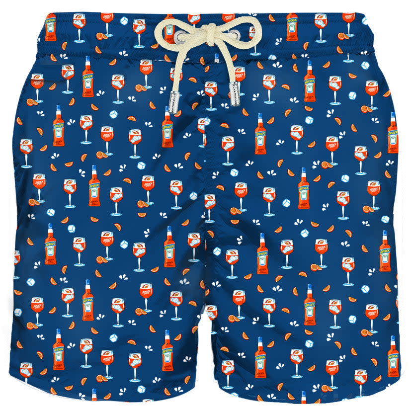 MC2 Saint Barth Man Light Fabric Swim Shorts With Spritz Print Aperol Special Edition