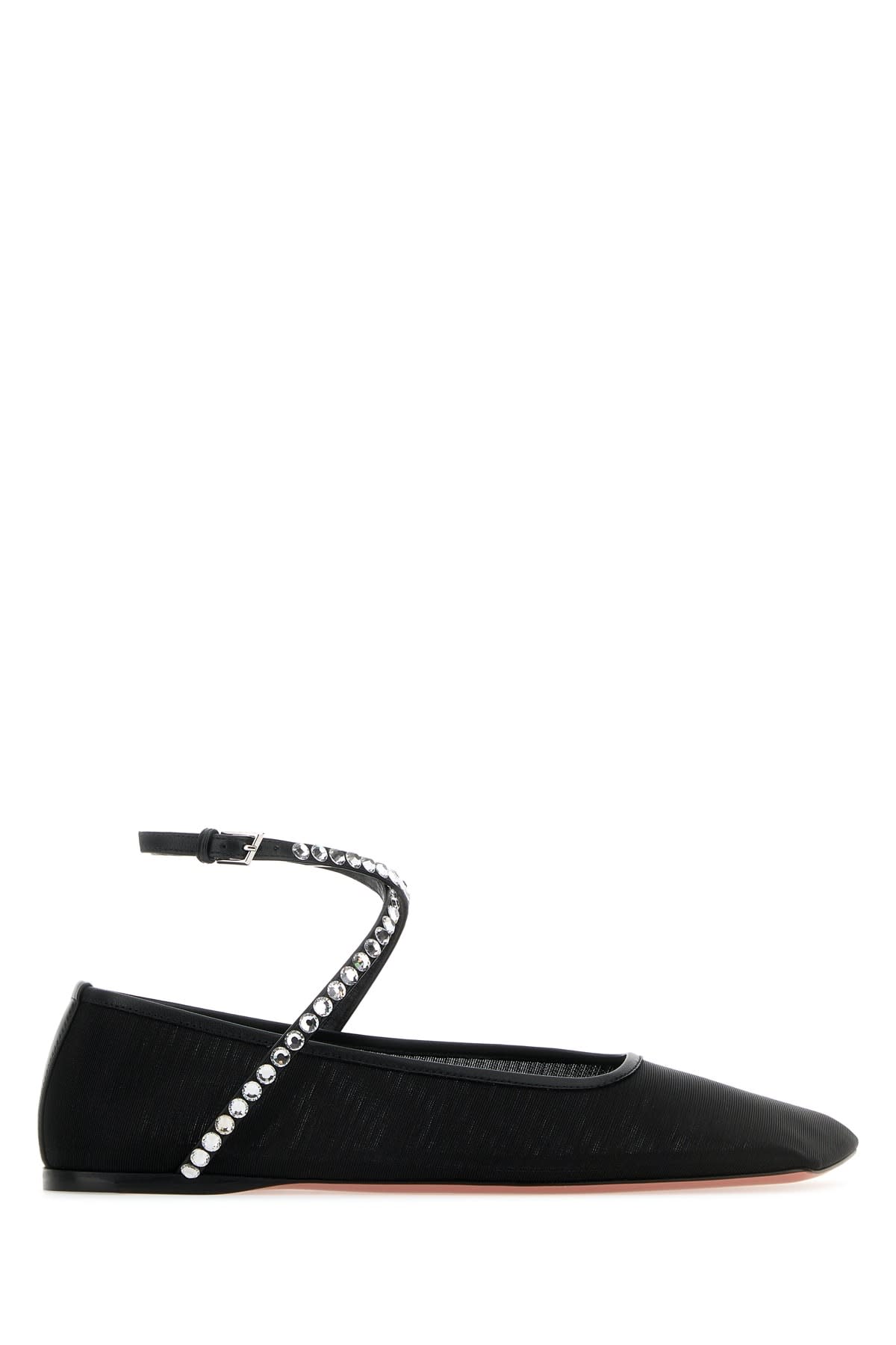 Amina Muaddi Black Mesh Ane Ballerinas