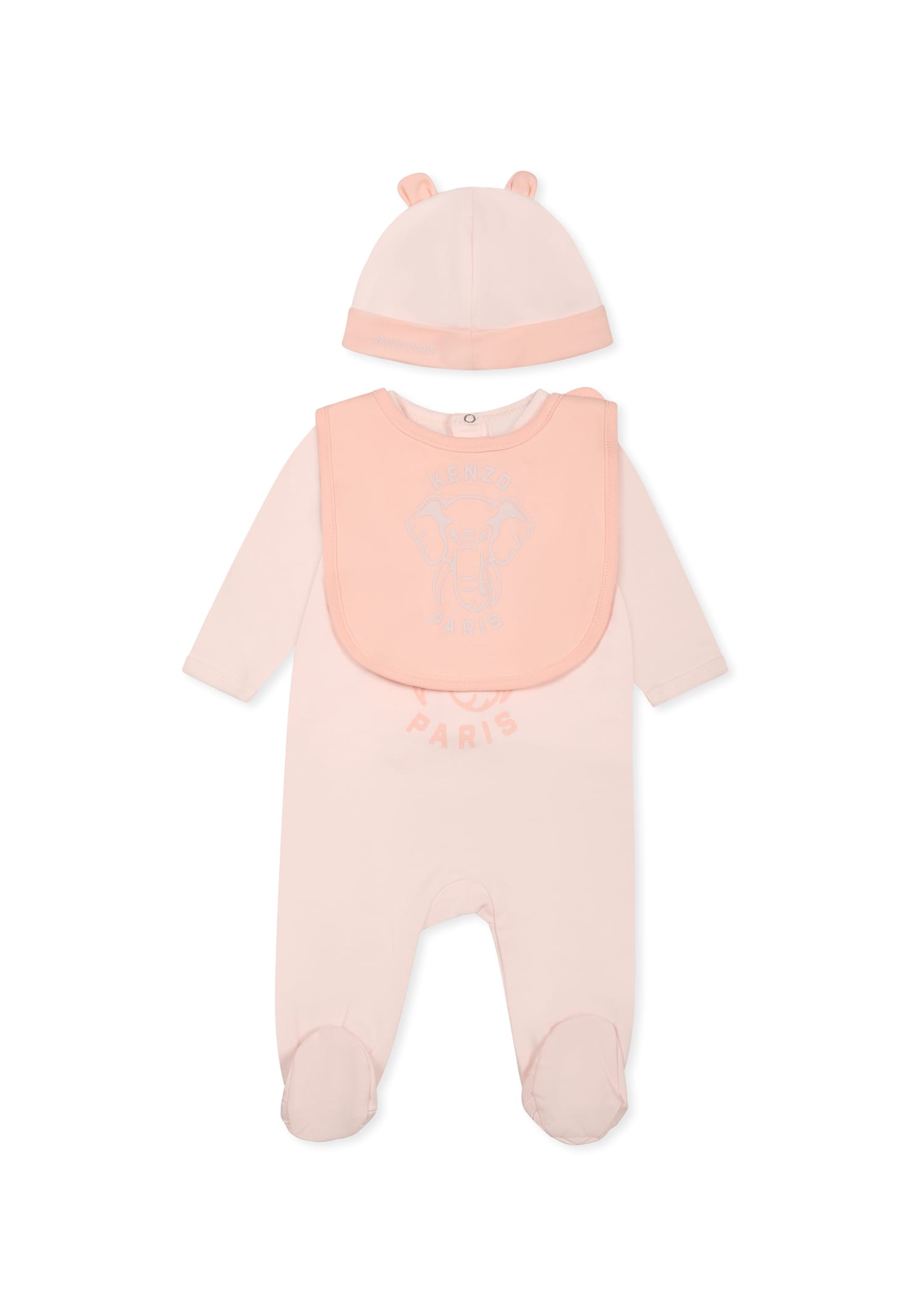 Kenzo Kids Pink Babygrow Set For Baby Girl With Elephant