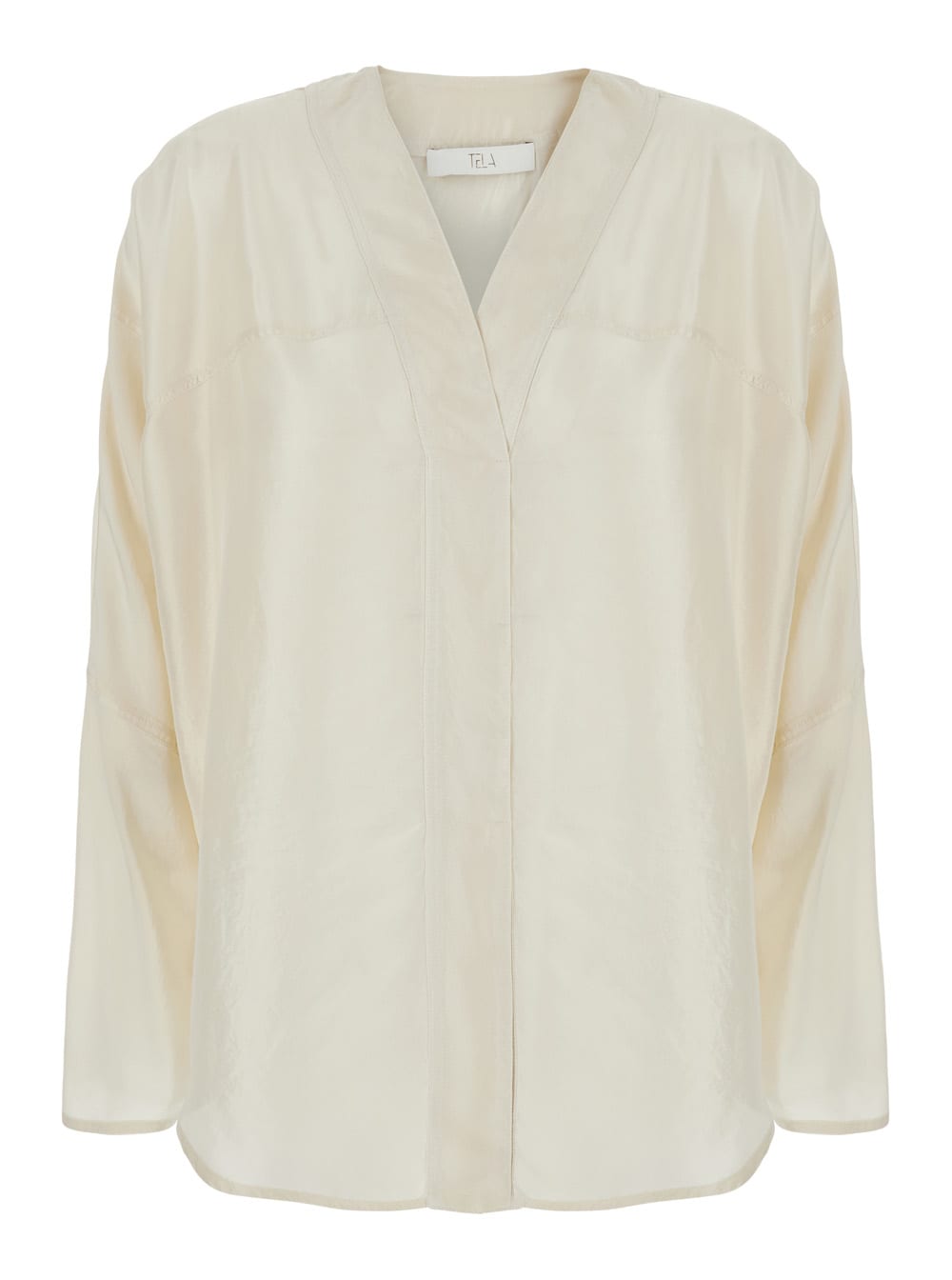 Tela scout White Shirt With V-neck And Long Sleeves In Silk Woman