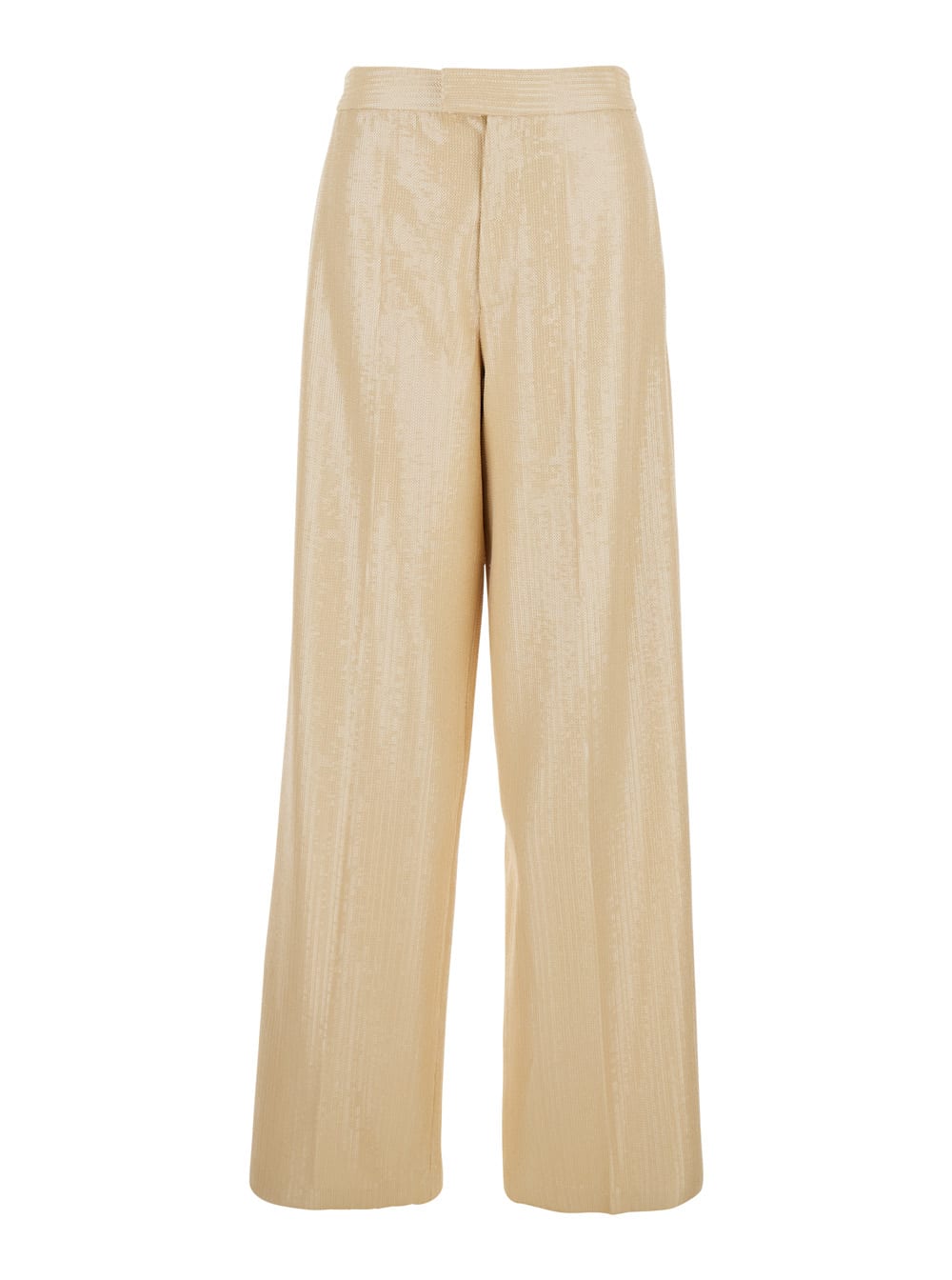 Federica Tosi Beige Pants With All-over Applied Sequins In Tech Fabric Woman