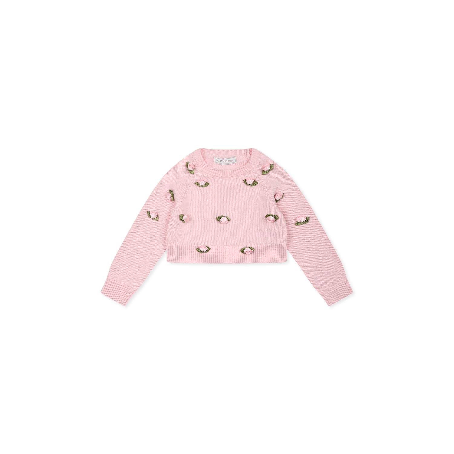 Monnalisa Pink Sweater For Baby Girl With Roses