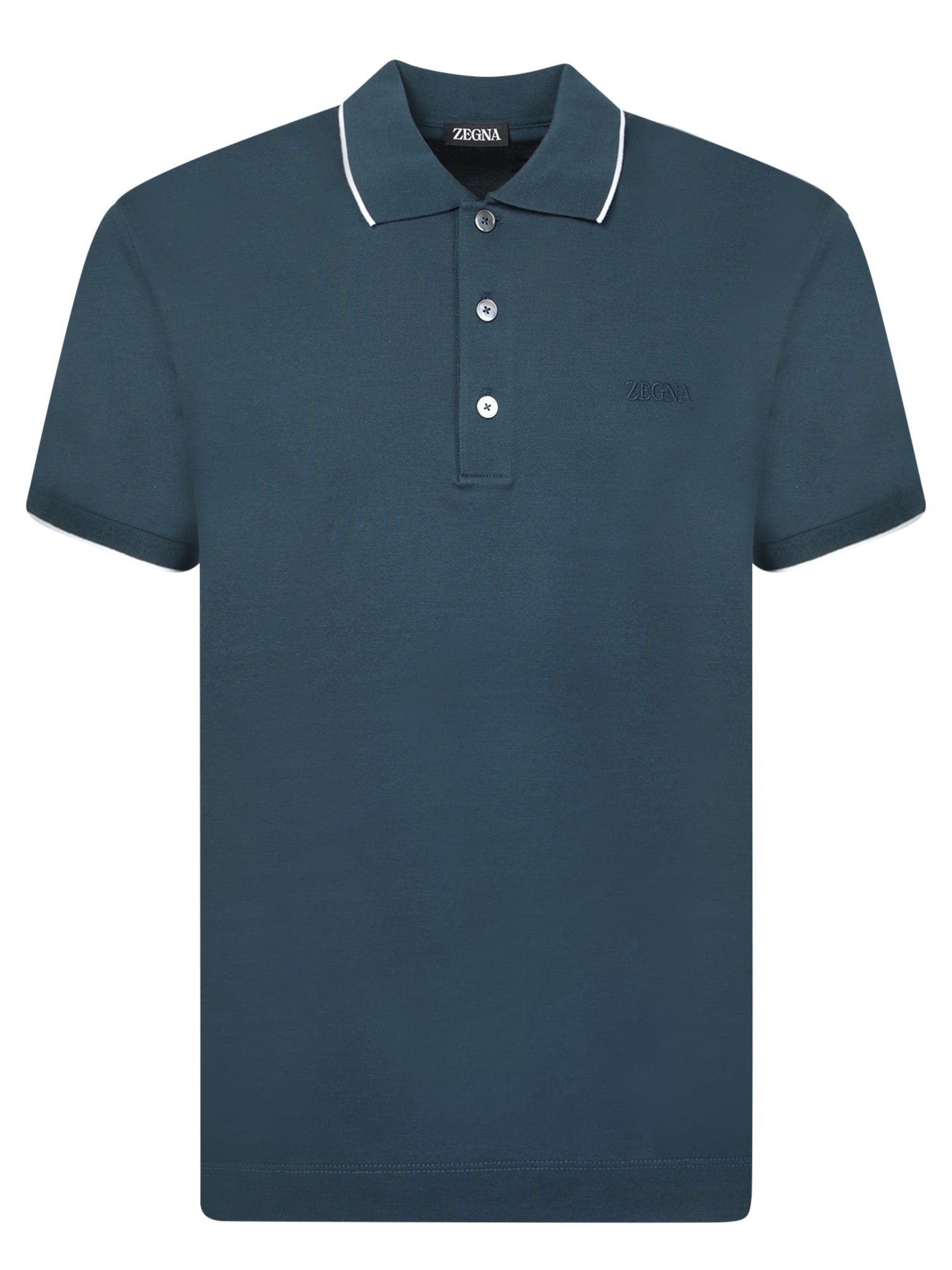 Zegna Teal Blue Logo Piquet Polo Shirt