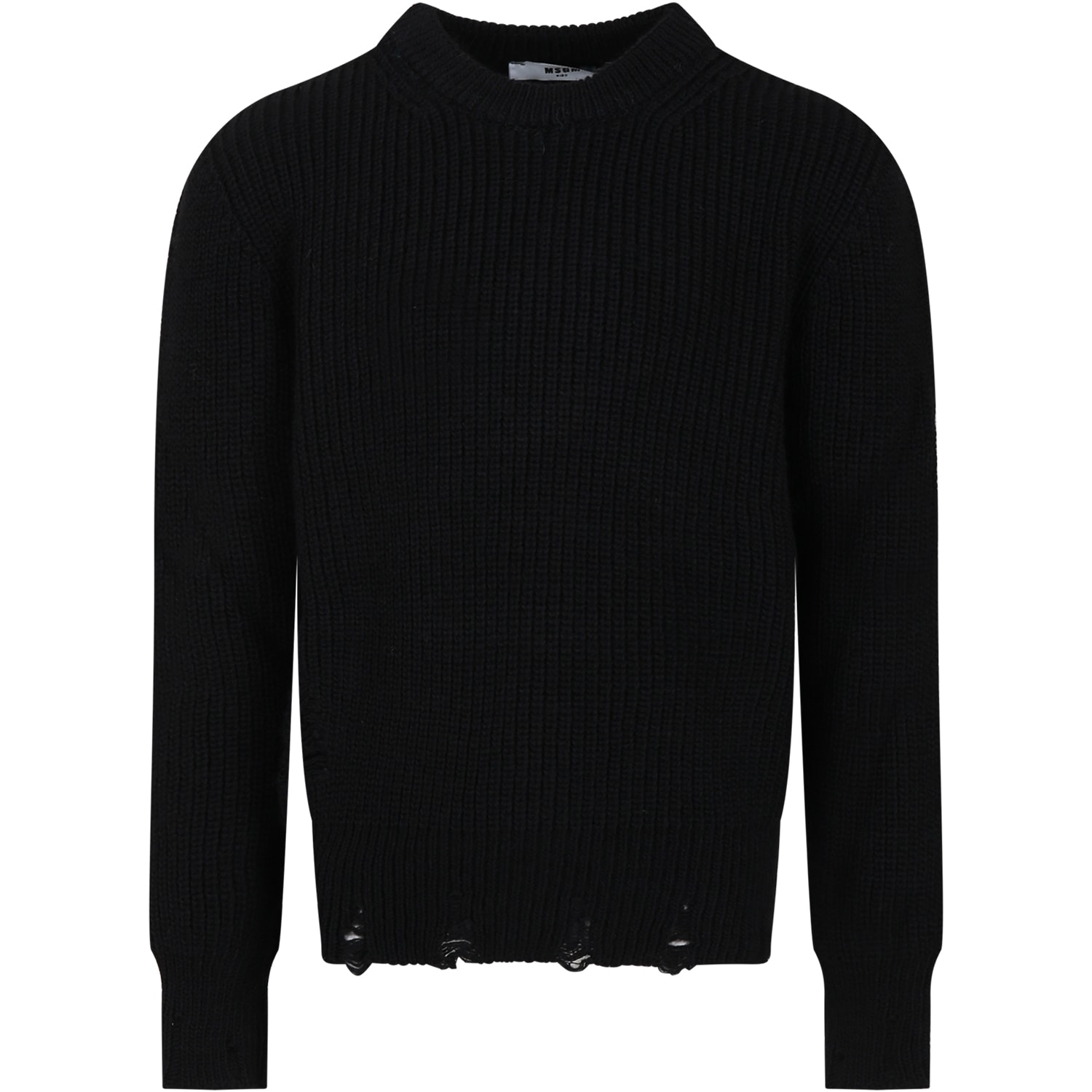 MSGM Black Sweater For Boy With Logo