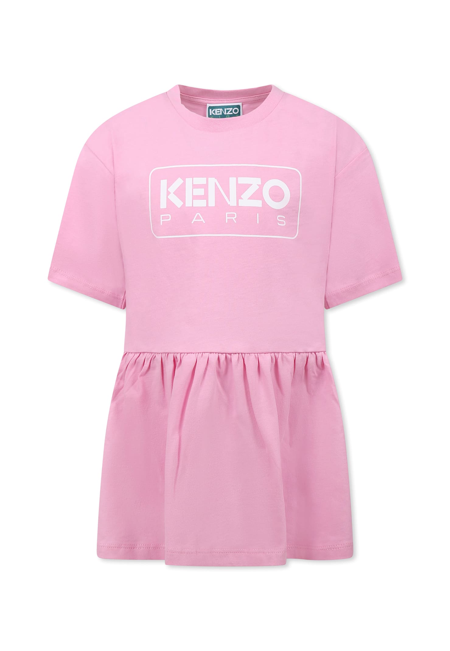 Kenzo Kids Pink Dress For Girl With Logo
