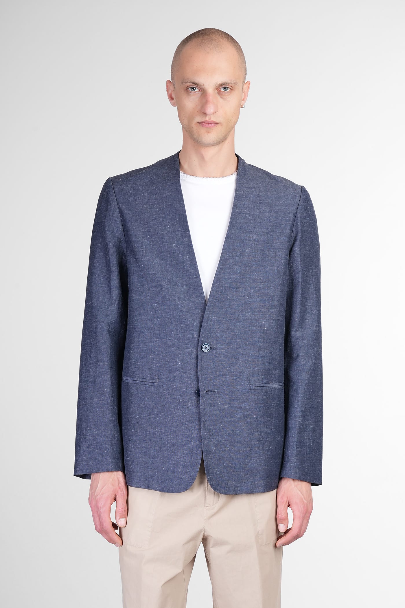 Mauro Grifoni Blazer In Blue Linen