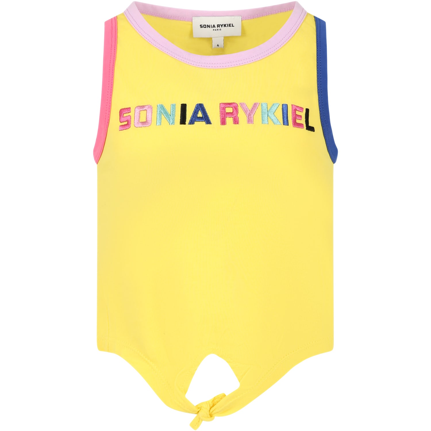 Rykiel Enfant Yellow T-shirt For Girl With Embroided Logo