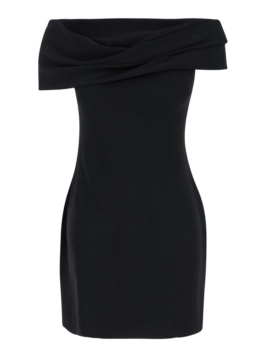'Neve' Black Off-Shoulder Mini Dress With Bardot Neckline In Tech Fabric Woman