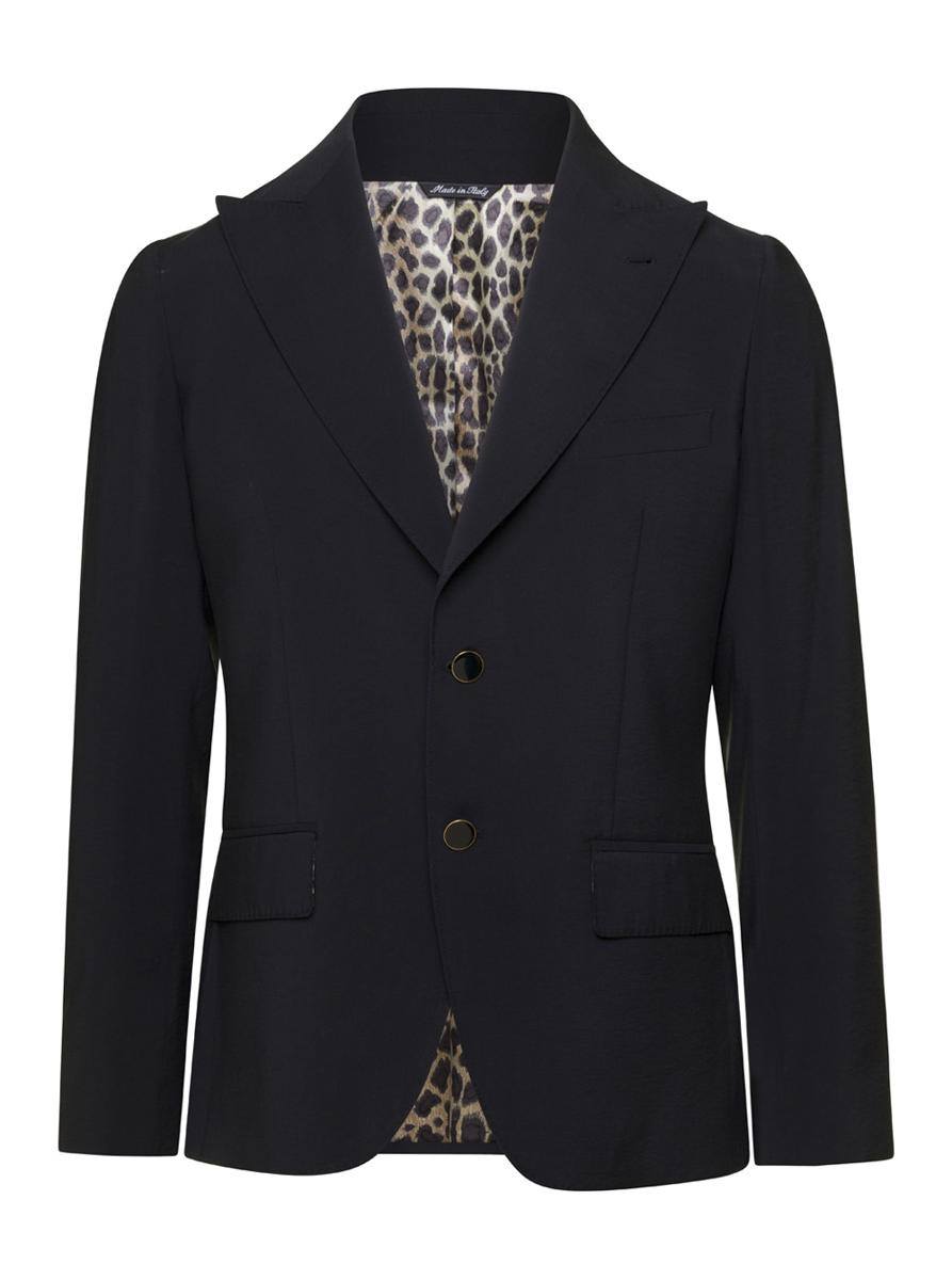 Black Single-Breasted Blazer In Viscose Blend Man