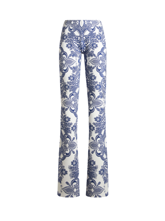 Etro, Pantalon En Maille À Motif Dentelle, Femme, Bleu Marine, Taille 48