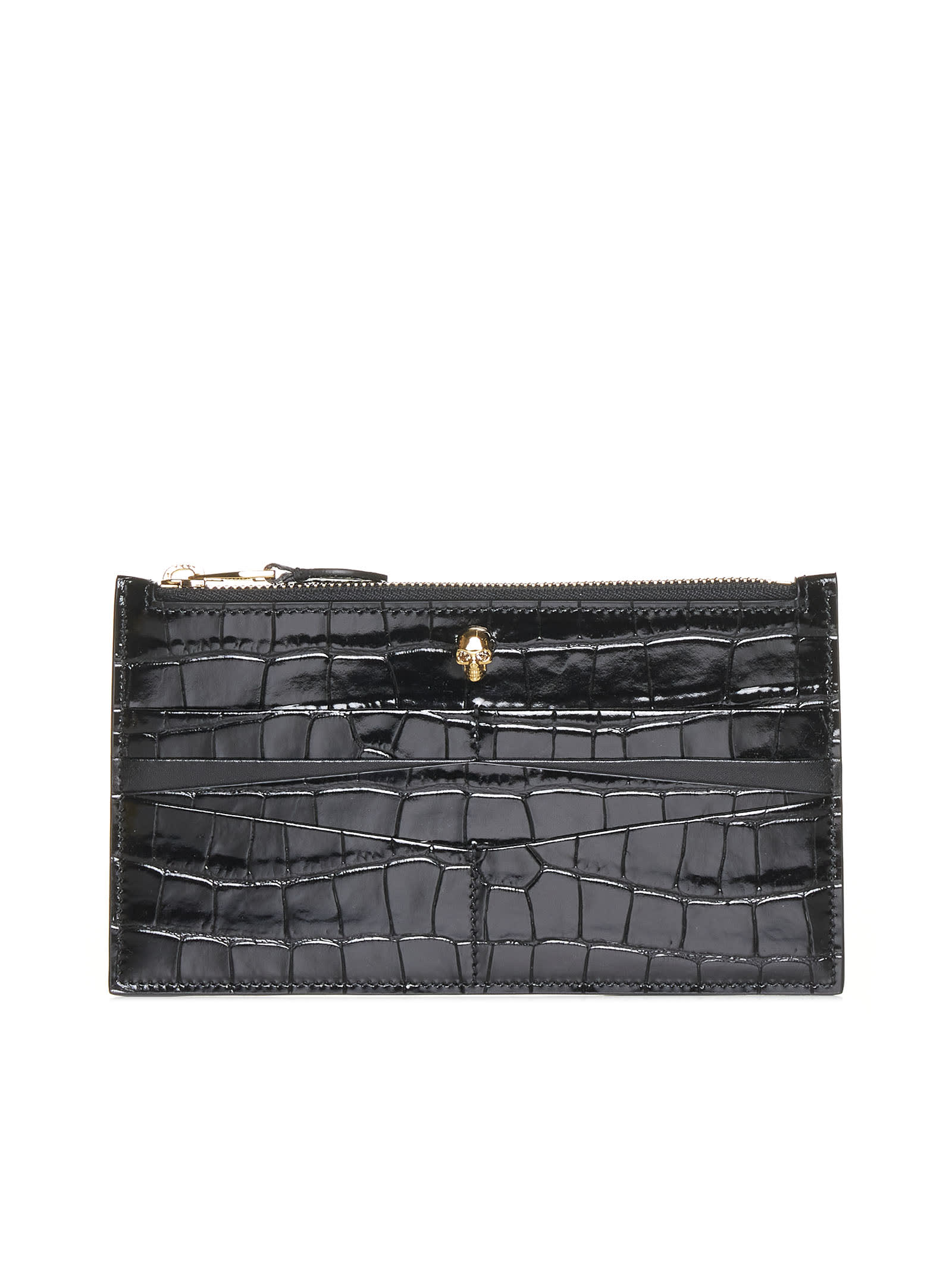 Alexander McQueen Croco Embossed Flat Zip Wallet