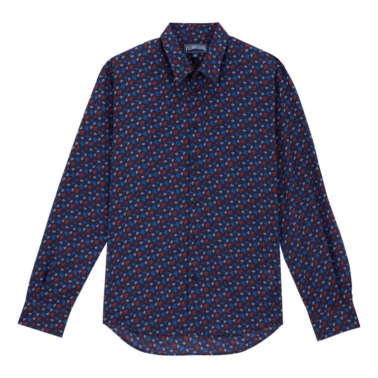 Vilebrequin Cotton Voile Lightweight Shirt Micro Ronde Des Tortues Rainbow - Caracal - Blue - Size L
