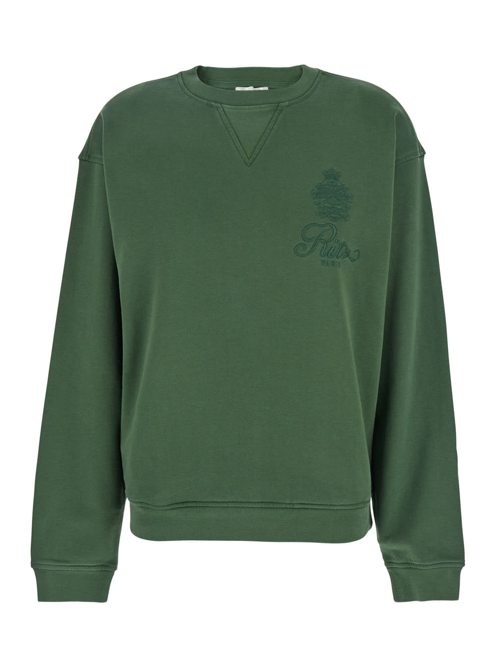 Frame privacy Please Green Crewneck T-shirt With Tonal Logo Embroidery On The Front In Cotton Blend Woman