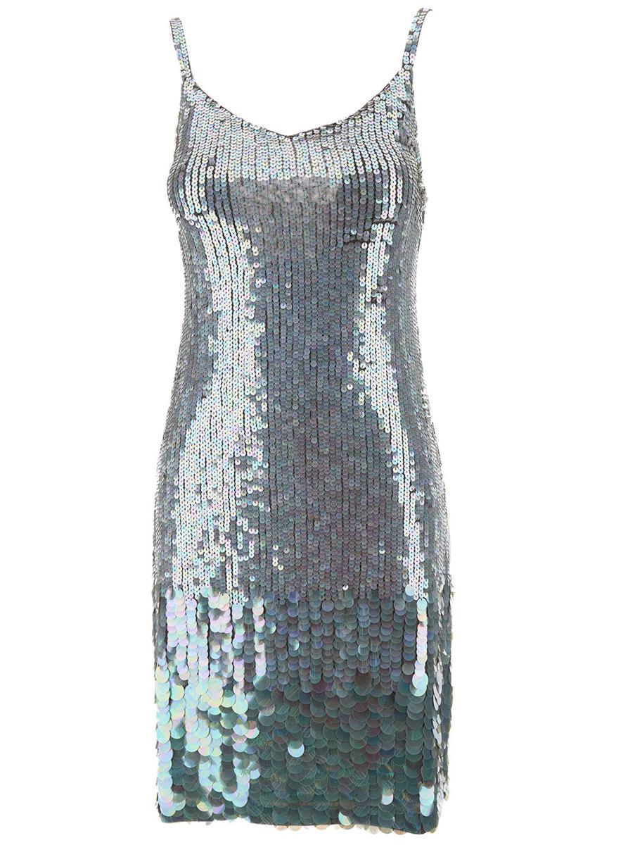 Mini Grey Dress With All-Over Multicolor Sequins In Stretch Polyamide Woman