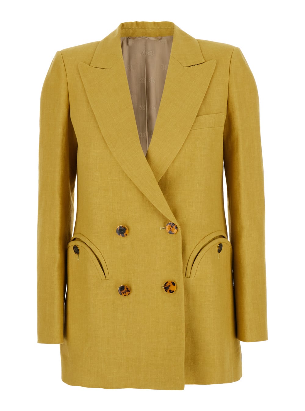 Blazé Milano midday Sun Yellow Double-breasted Jacket With Peak Revers In Linen Woman
