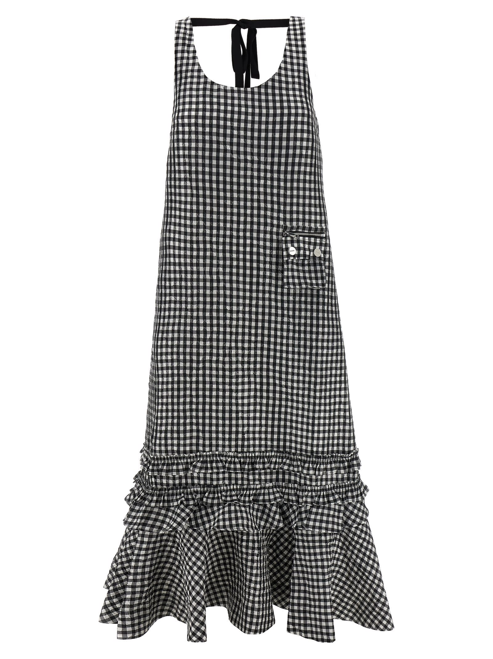 Ganni crinkled Check Long Dress