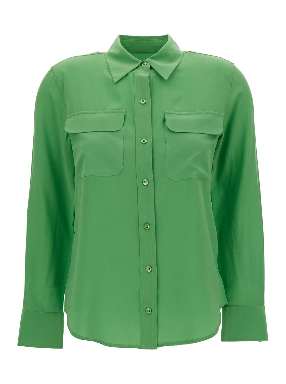 Equipment slim Signature Emerald Green Shirt With Classic Collar In Silk Woman