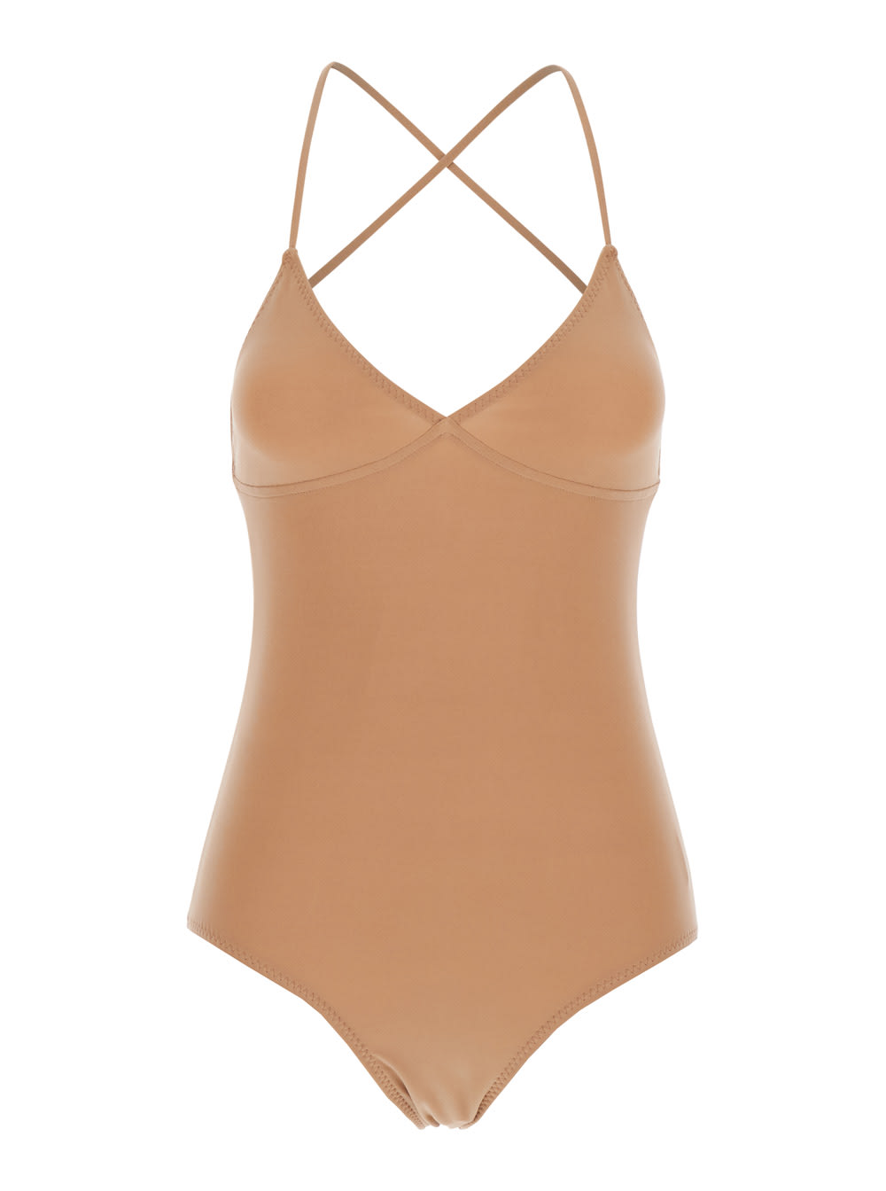 Norma Kamali slip Mio Beige Top With V-neck And Crossed Straps In Tech Fabric Woman