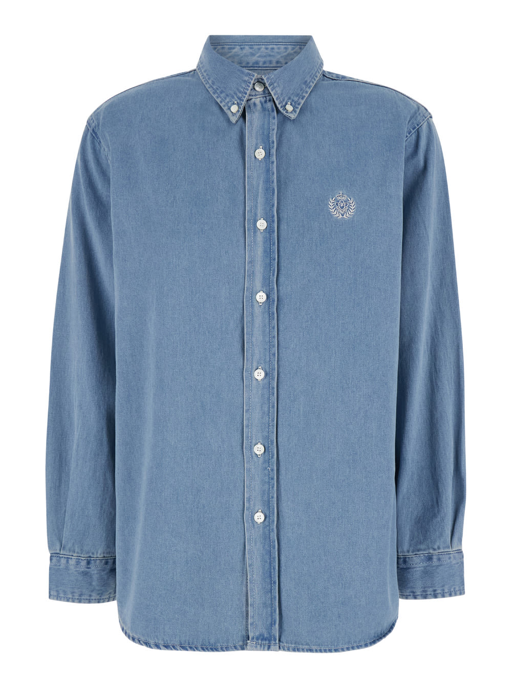 Dunst classic Boyfriend Light Blue Shirt With Logo Patch On The Front In Denim Woman
