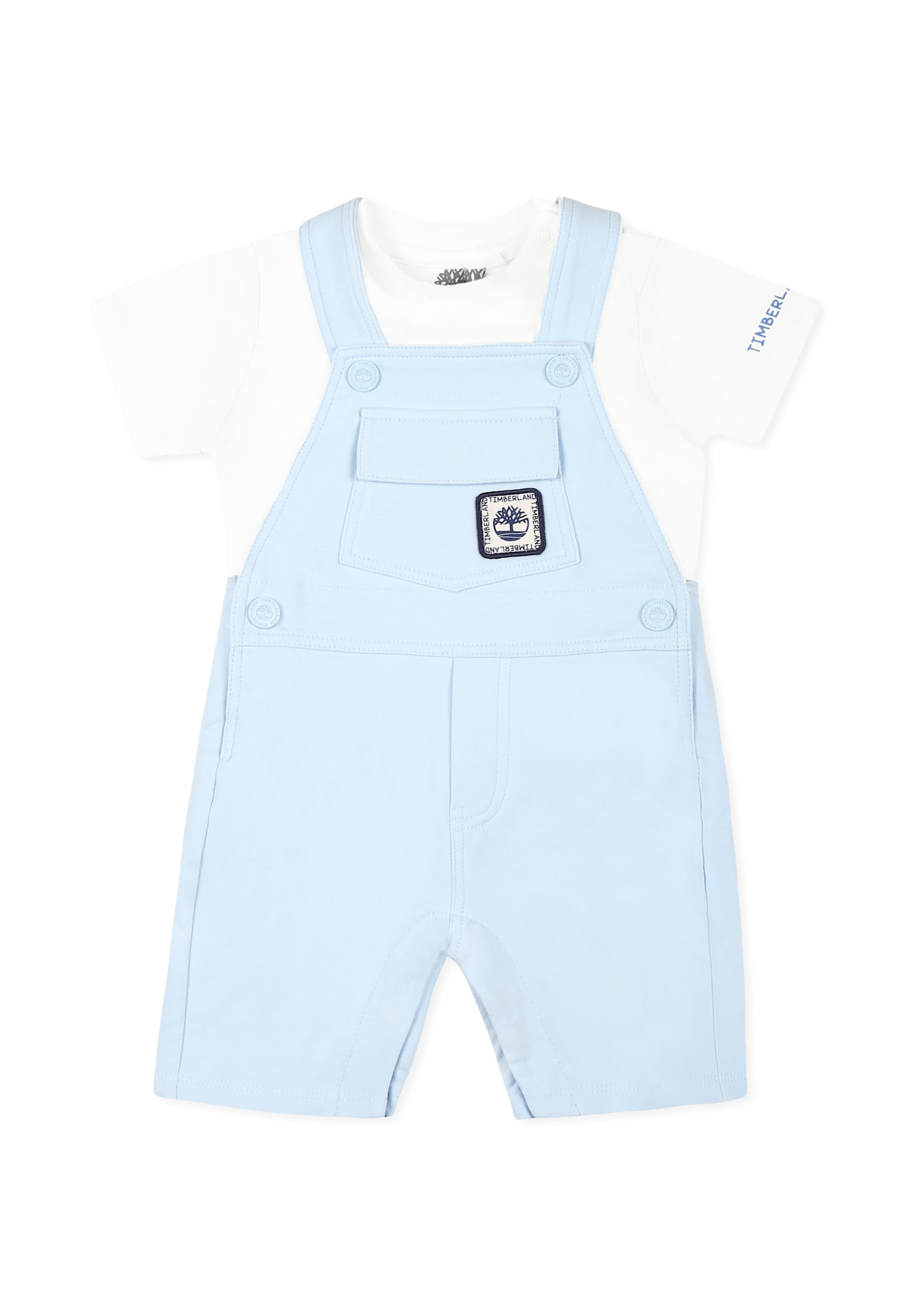 Timberland Light Blue Dungarees Suit For Baby Boy With Logo