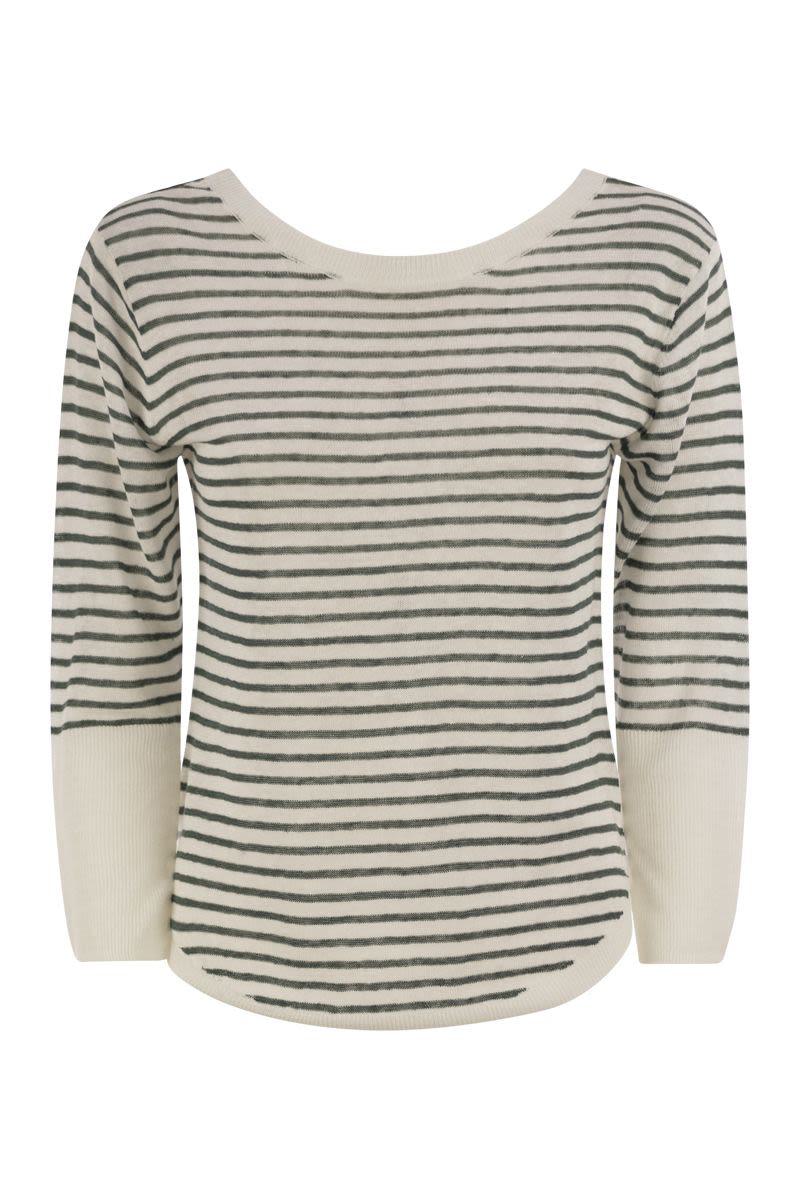 Majestic Filatures Striped Linen Boat Neck T-Shirt