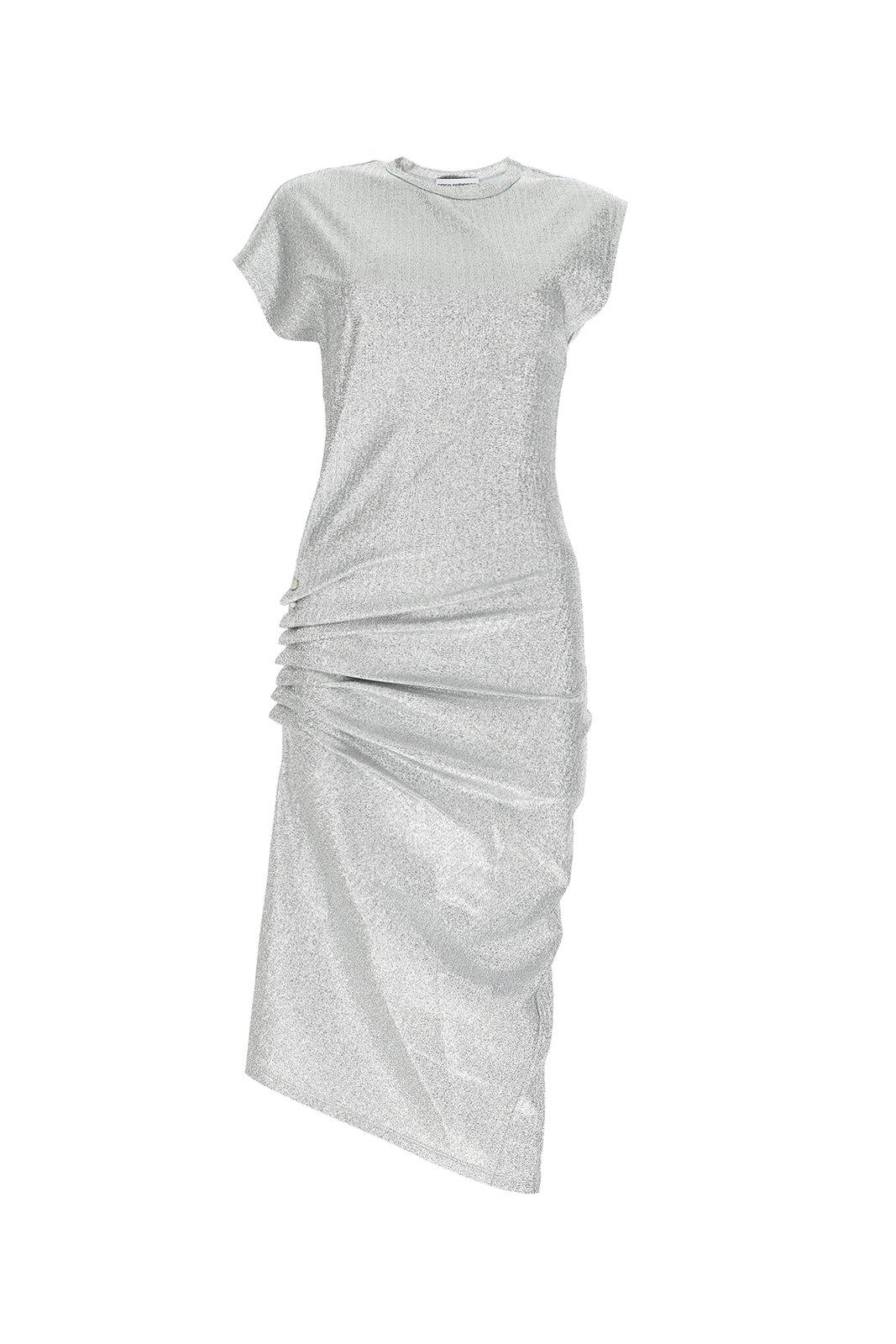 Paco Rabanne Silver Draped Lurex Midi Dress