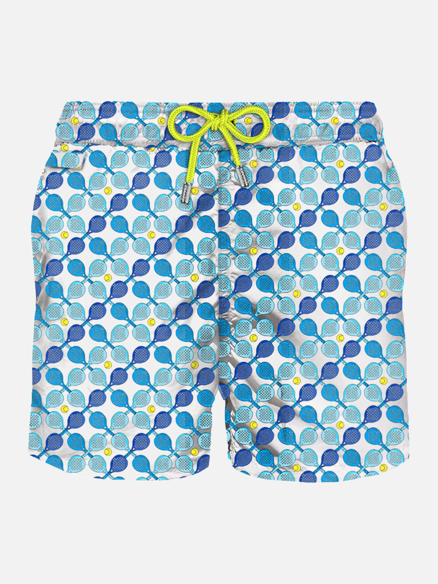 MC2 Saint Barth Man Light Fabric Swim Shorts With Padel Rackets Print