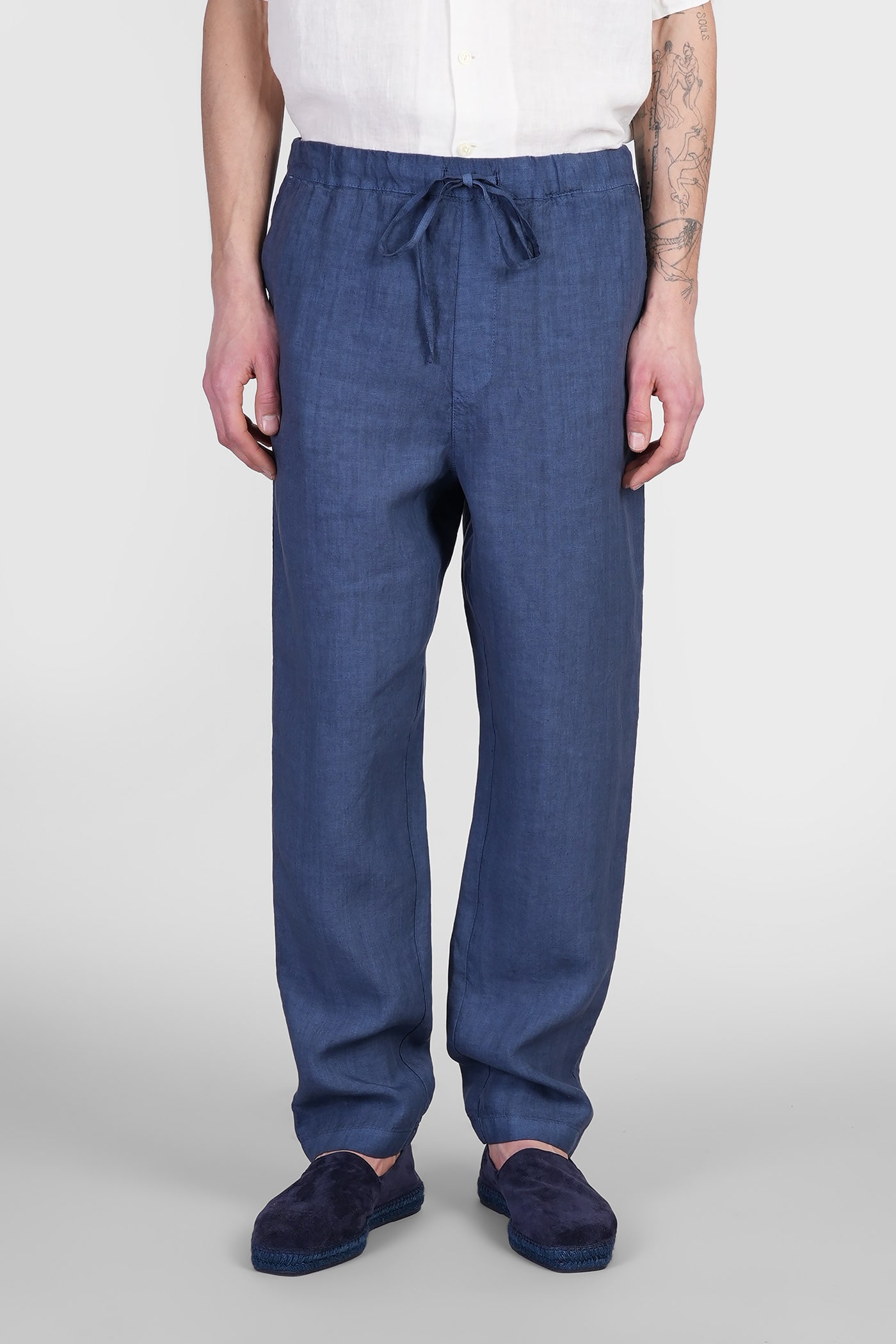 120% Lino Pants In Blue Linen