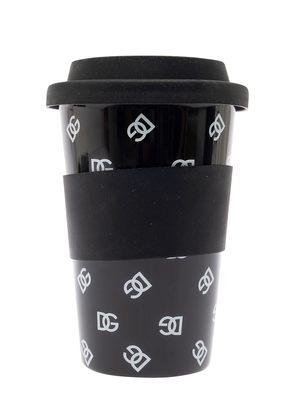 Dolce & Gabbana Black Mug With Lid And All-over Logo Detail In Porcelain And Sylicon Home