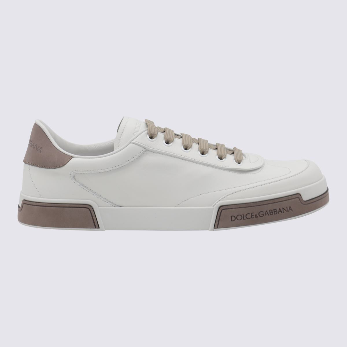 Dolce & Gabbana White And Beige Leather Sneakers