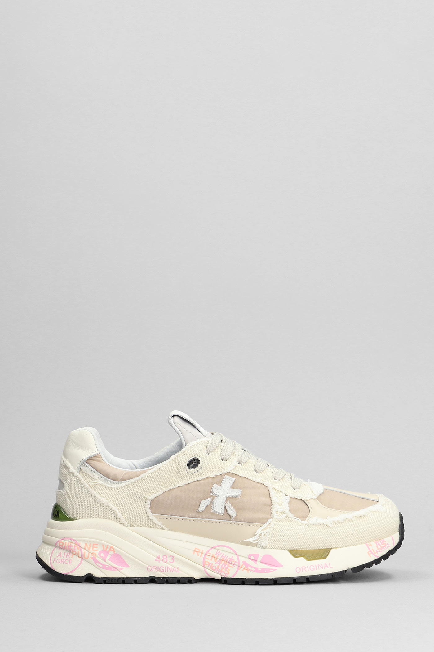 Premiata mased Beige Leather And Nylon Sneakers