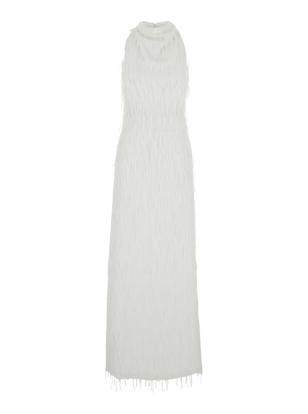 Rotate by Birger Christensen Long Dress With All-over Shimmering Fringes And Teardrop Opening On The Back In Tech Fabric