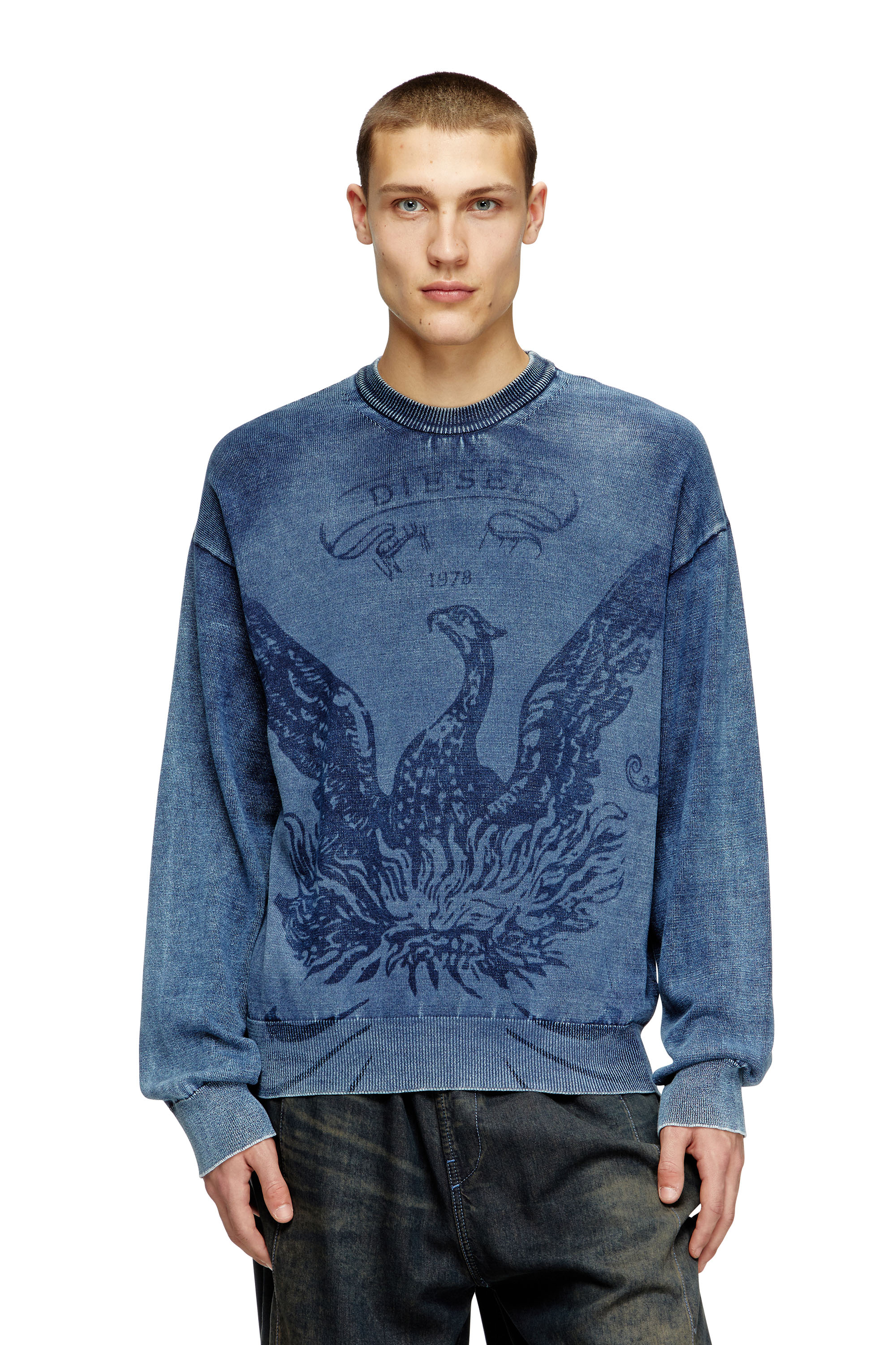 Diesel - Indigo jumper with Phoenix logo - Knitwear - Man - Blue