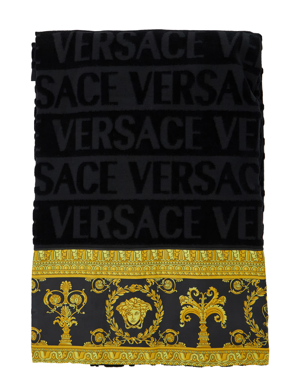 Versace Black Towel Set With Barocco Print In Cotton Home