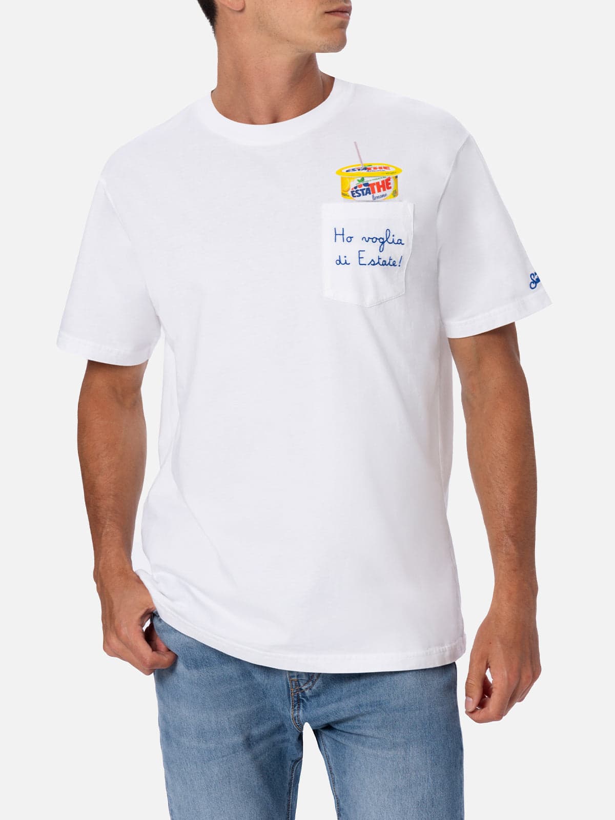 MC2 Saint Barth Man Cotton T-shirt Austin With Estathé Embroidery Estathe Special Edition