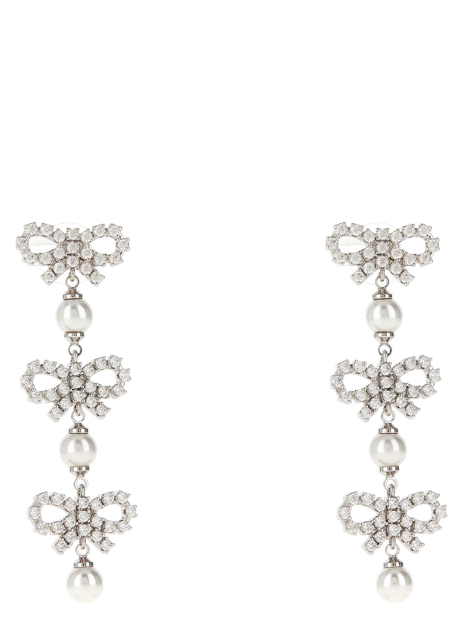 self-portrait micro Bow Pearl Tiered Earrings