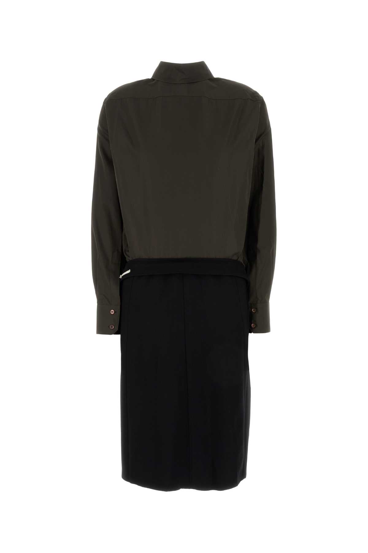 Maison Margiela Two-tone Poplin And Wool Shirt Dress