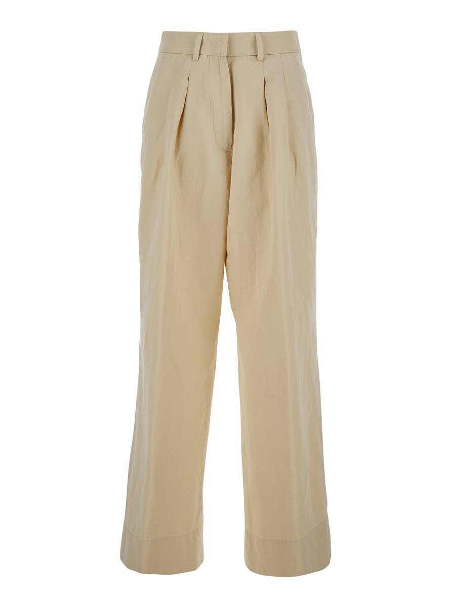 'Frankie' Beige Pants With Belt Loops In Cotton And Linen Blend Woman