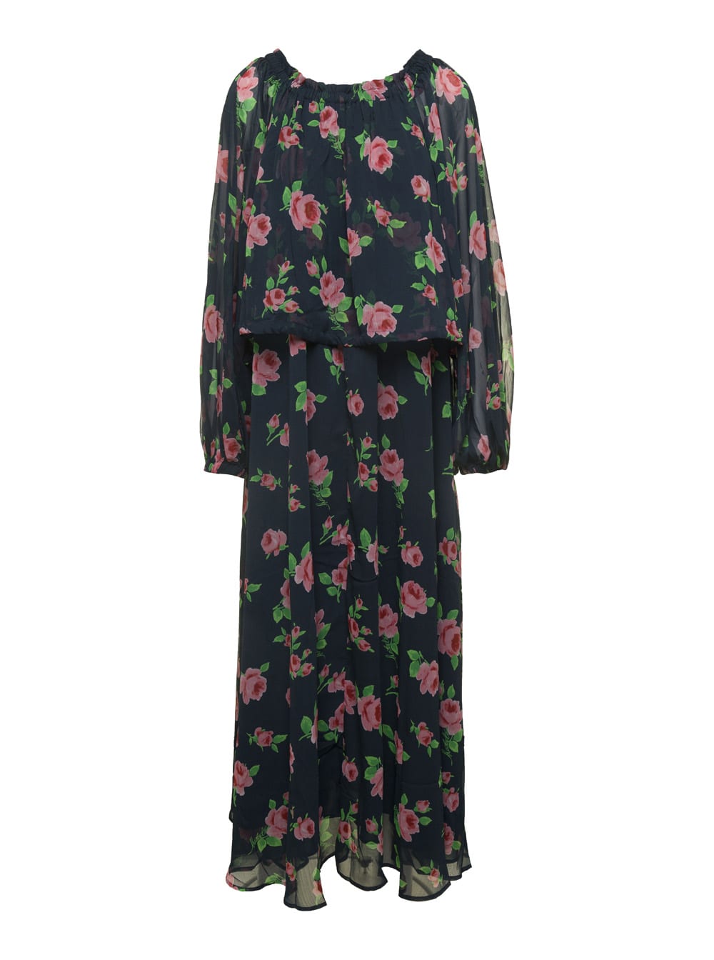 Rotate by Birger Christensen Maxi Multicolor Dress With All-over Roses Print