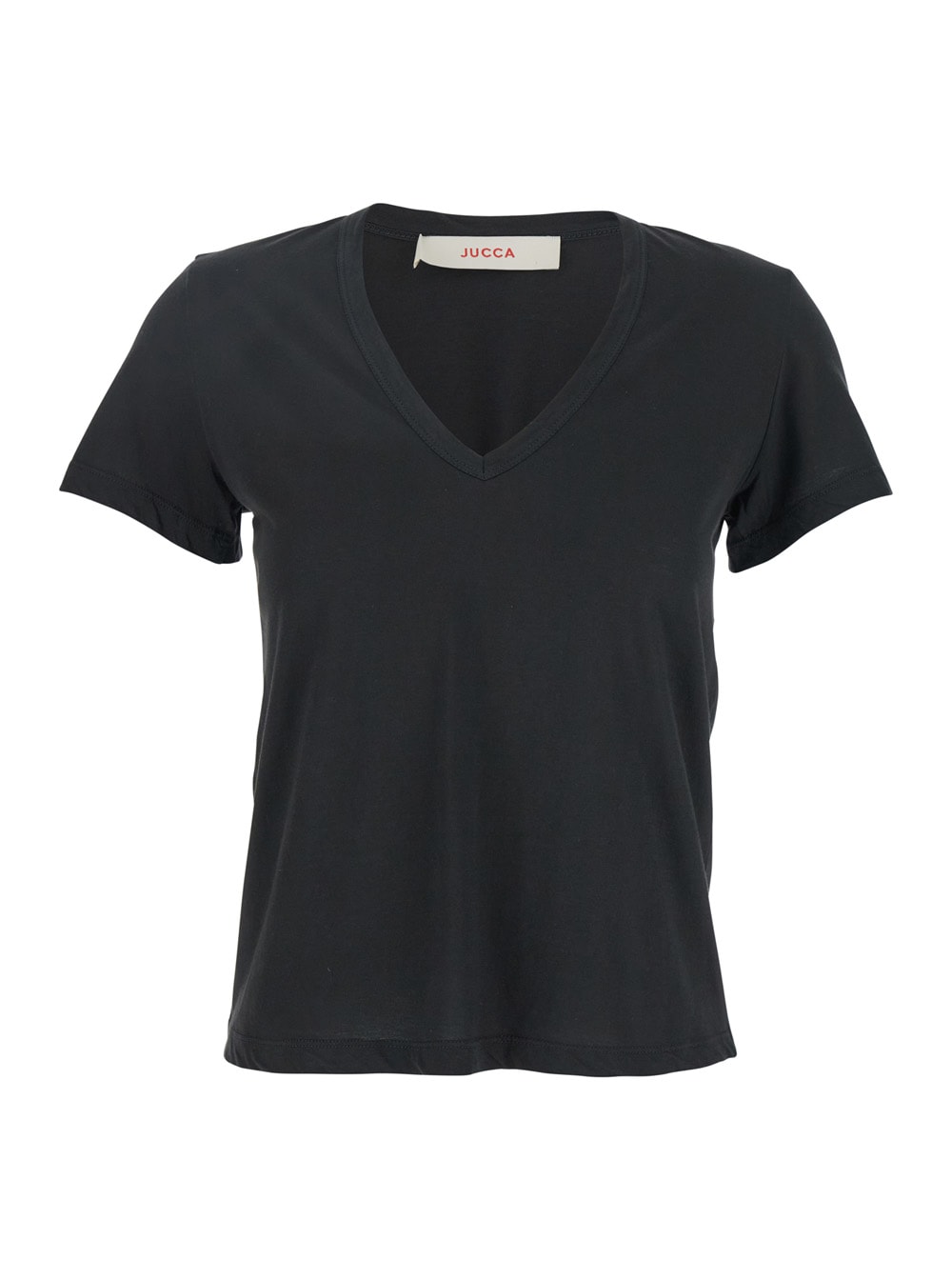 Jucca Black T-shirt With Wide V-neck And Short Sleeves In Cotton Woman