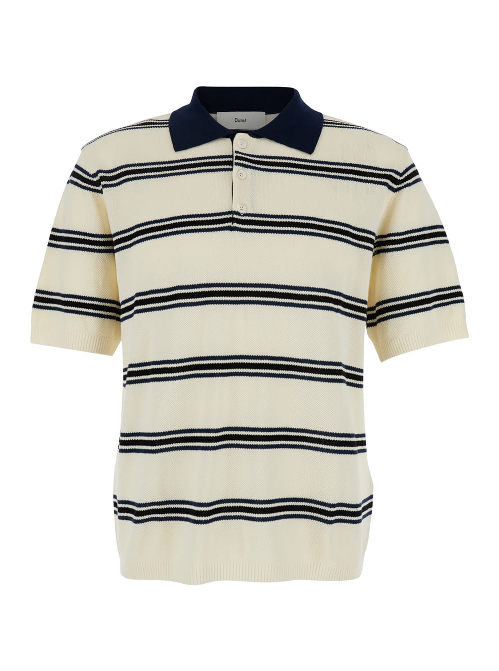 Dunst White Polo Shirt With All-over Striped Motif And Ribbed Edges In Cotton Piquet Man