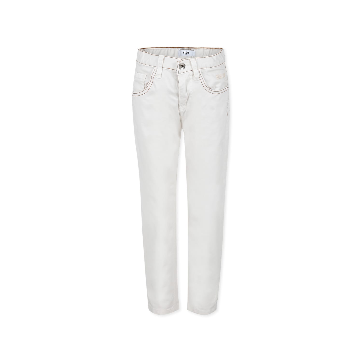 MSGM Ivory Trousers For Boy With Logo