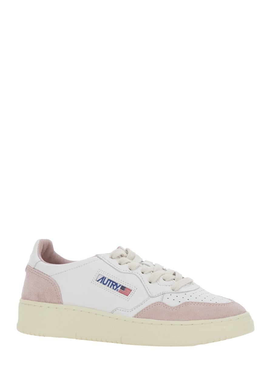 'Medalist' White Low Top Sneakers With Logo Detail In Leather And Suede Woman