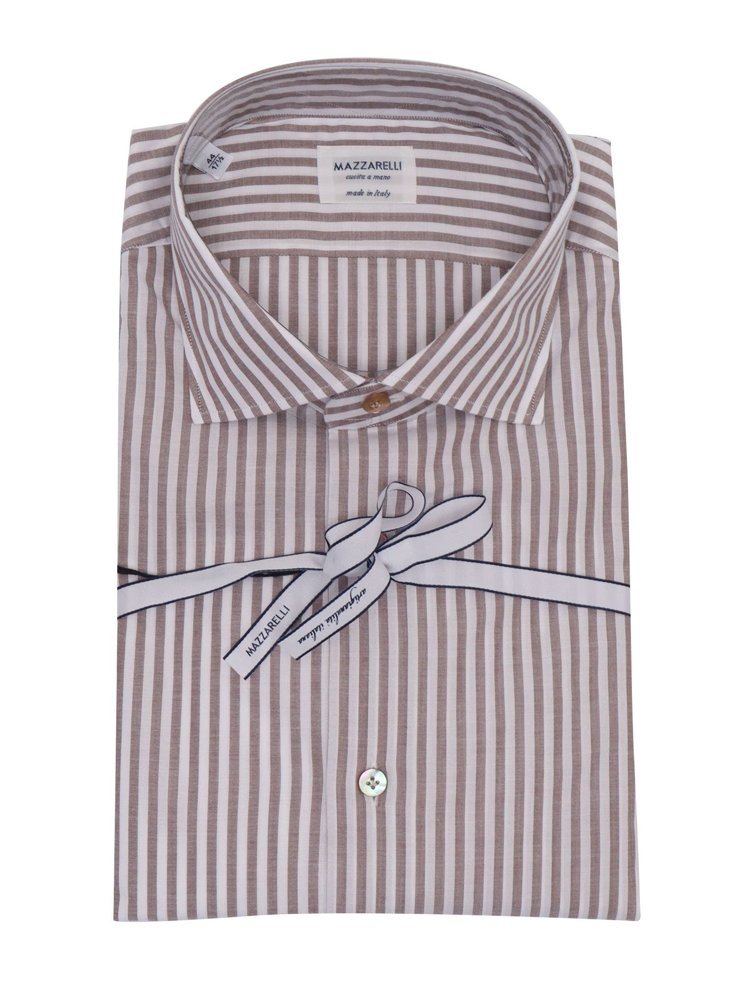 Mazzarelli Slim Fit Striped Cotton Shirt In Brown And White