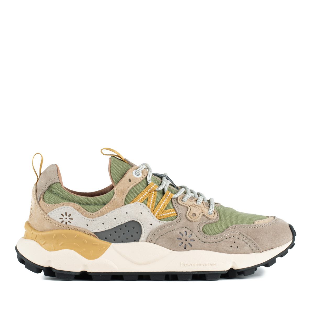 Flower Mountain Yamano 3 Light Brown And Military Green Suede And Canvas Sneakers
