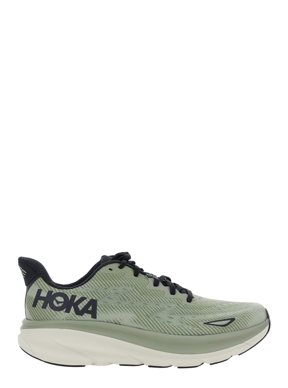 Hoka clifton 9 Green Sneakers With Zig Zag Embroidery And Side Logo Print In Rubber Unisex