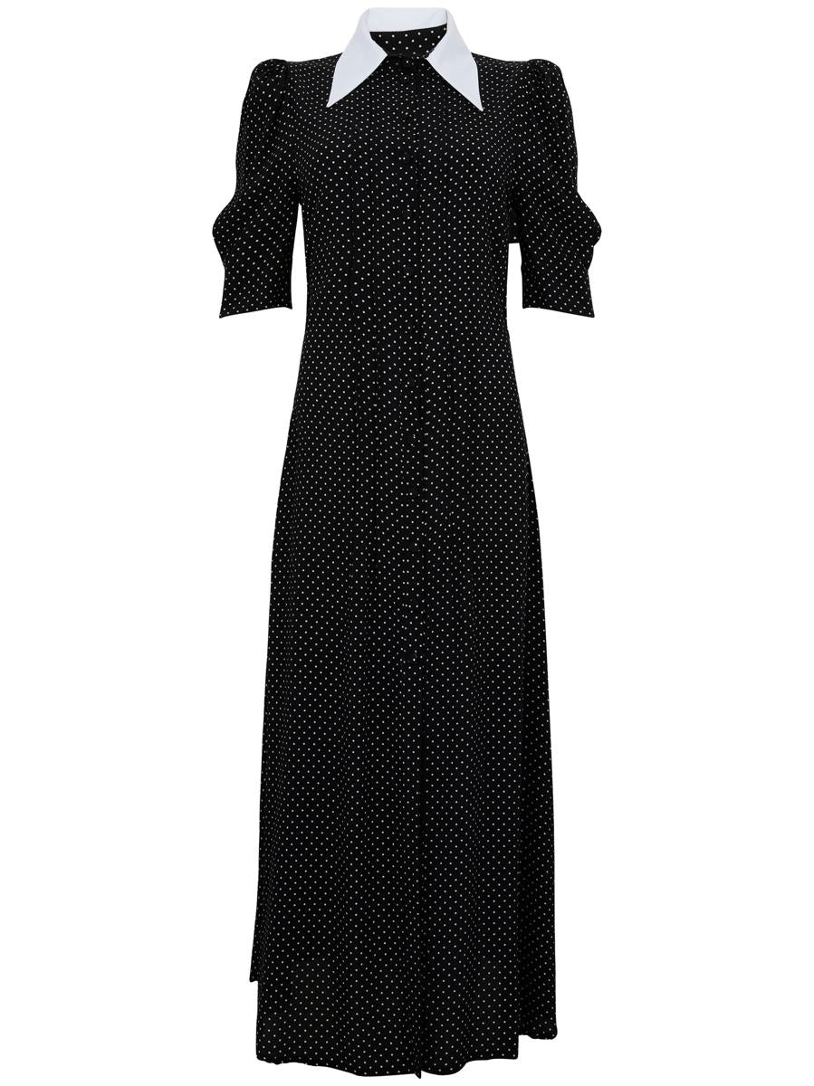 Mar De Margaritas Black Midi Dress With White Polka Dots