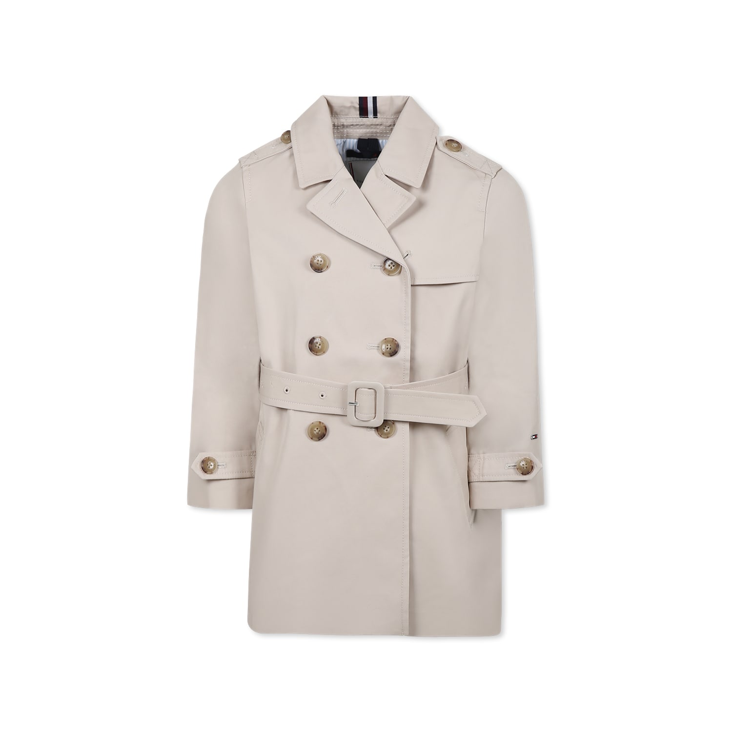 Tommy Hilfiger Beige Coat For Girl With Logo